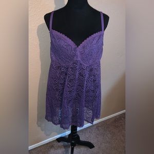 Purple lace lingerie.